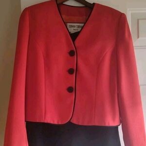 Women's Vintage Donna Toran Knit Skirt Suit Black Red Size 8 Bust 36-38